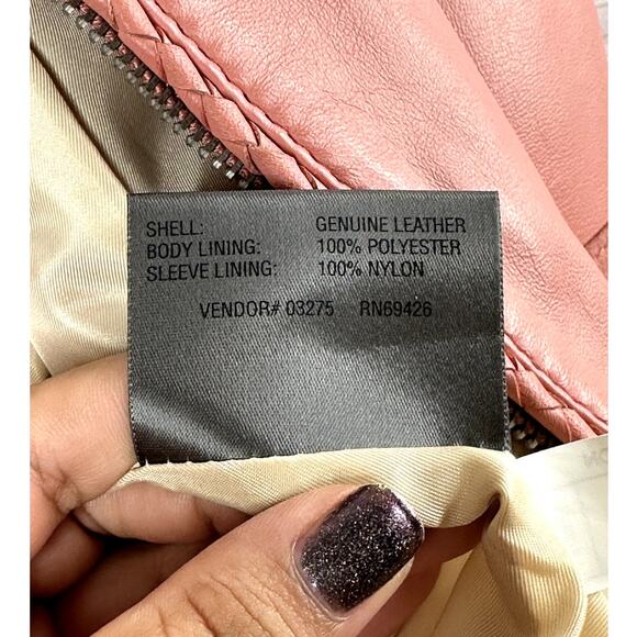 Wilson Vintage Rare Pink 100% Leather Bomber Moto Zip Up Jacket Zip Size Large - Picture 11 of 12